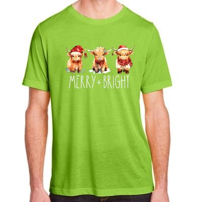 Cute Highland Cow Christmas Merry Bright Cow Xmas Farmer Adult ChromaSoft Performance T-Shirt