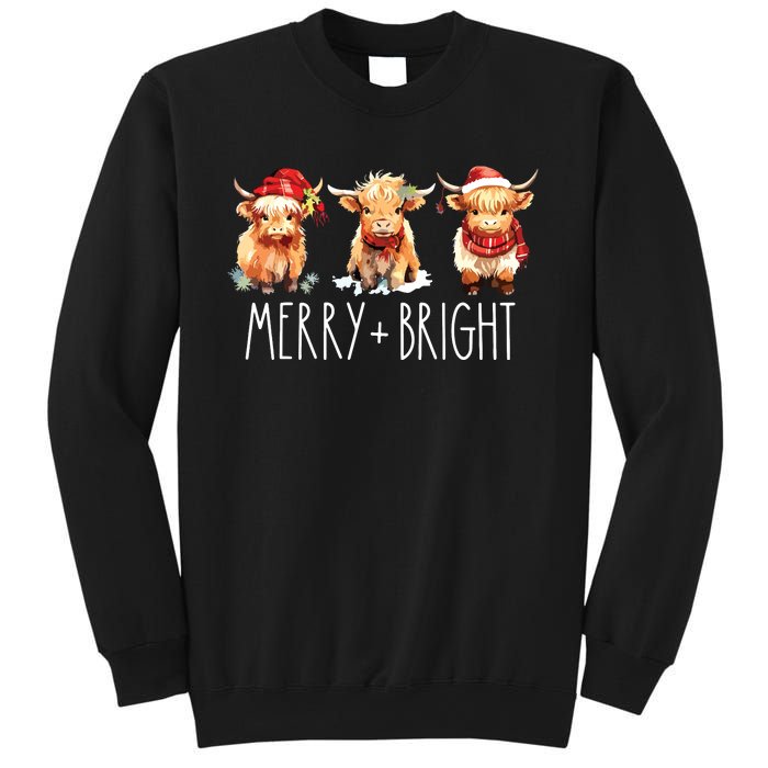 Cute Highland Cow Christmas Merry Bright Cow Xmas Farmer Sweatshirt