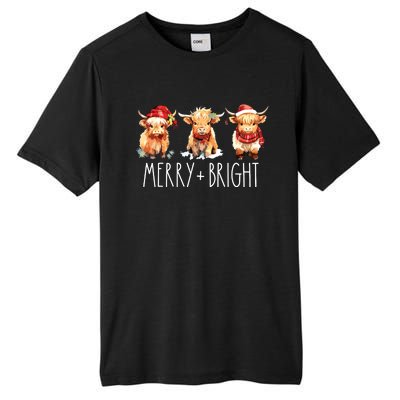 Cute Highland Cow Christmas Merry Bright Cow Xmas Farmer Tall Fusion ChromaSoft Performance T-Shirt