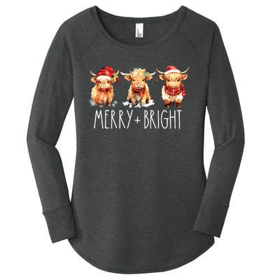 Cute Highland Cow Christmas Merry Bright Cow Xmas Farmer Women's Perfect Tri Tunic Long Sleeve Shirt