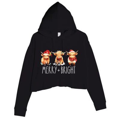 Cute Highland Cow Christmas Merry Bright Cow Xmas Farmer Crop Fleece Hoodie