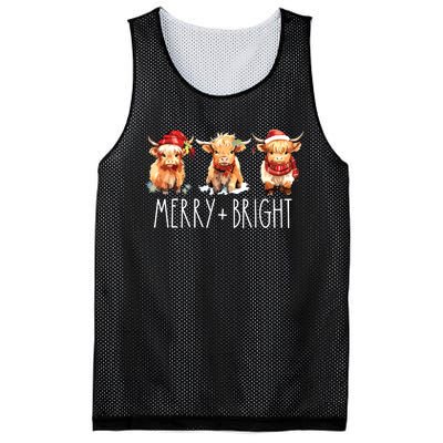 Cute Highland Cow Christmas Merry Bright Cow Xmas Farmer Mesh Reversible Basketball Jersey Tank