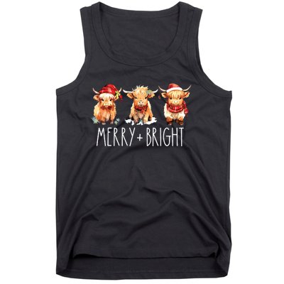 Cute Highland Cow Christmas Merry Bright Cow Xmas Farmer Tank Top