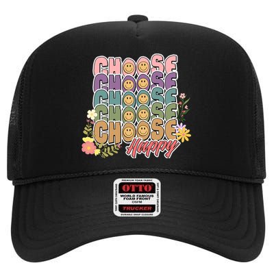 Choose Happy High Crown Mesh Back Trucker Hat