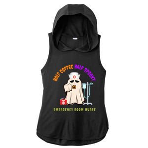 Cute Half Coffee Half Spooky Halloween Emergency Room Nurse Gift Ladies PosiCharge Tri-Blend Wicking Draft Hoodie Tank