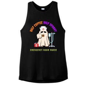 Cute Half Coffee Half Spooky Halloween Emergency Room Nurse Gift Ladies PosiCharge Tri-Blend Wicking Tank