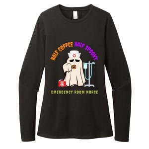 Cute Half Coffee Half Spooky Halloween Emergency Room Nurse Gift Womens CVC Long Sleeve Shirt