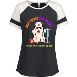 Cute Half Coffee Half Spooky Halloween Emergency Room Nurse Gift Enza Ladies Jersey Colorblock Tee