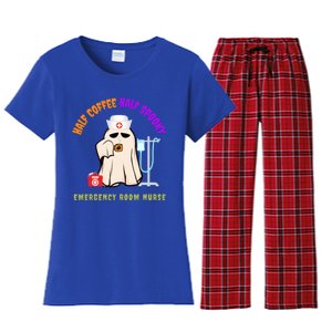 Cute Half Coffee Half Spooky Halloween Emergency Room Nurse Gift Women's Flannel Pajama Set