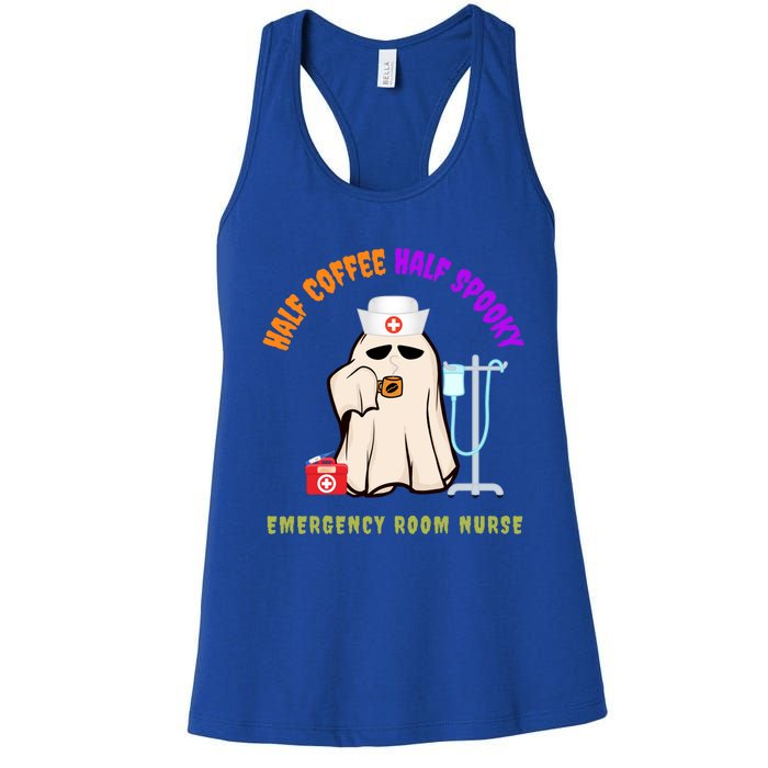 Cute Half Coffee Half Spooky Halloween Emergency Room Nurse Gift Women's Racerback Tank