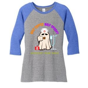 Cute Half Coffee Half Spooky Halloween Emergency Room Nurse Gift Women's Tri-Blend 3/4-Sleeve Raglan Shirt