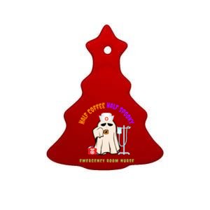 Cute Half Coffee Half Spooky Halloween Emergency Room Nurse Gift Ceramic Tree Ornament