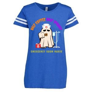 Cute Half Coffee Half Spooky Halloween Emergency Room Nurse Gift Enza Ladies Jersey Football T-Shirt