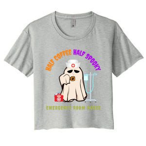 Cute Half Coffee Half Spooky Halloween Emergency Room Nurse Gift Women's Crop Top Tee