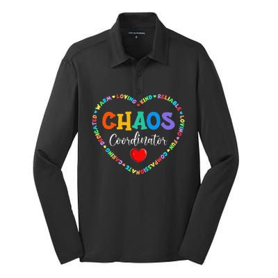 Cute Heart Chaos Coordinator Funny First Day Of School Silk Touch Performance Long Sleeve Polo