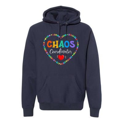 Cute Heart Chaos Coordinator Funny First Day Of School Premium Hoodie