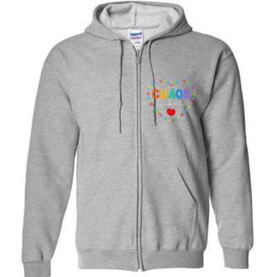 Cute Heart Chaos Coordinator Funny First Day Of School Full Zip Hoodie