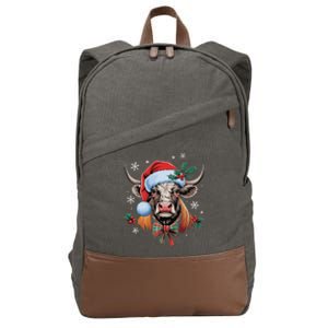 Christmas Highland Cow Buffalo Plaid Cute Moo Cow Xmas Cotton Canvas Backpack