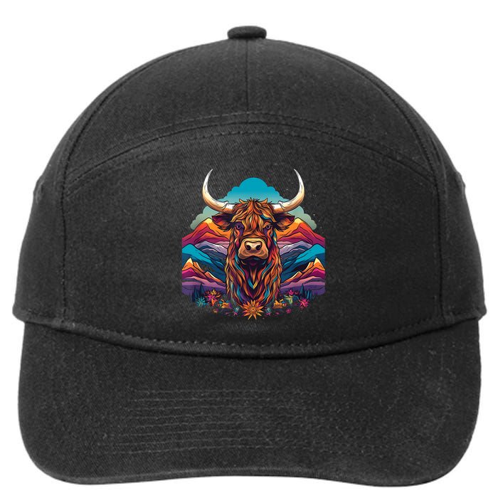 Cute Highland Cow Scotland Men Women Kids 7-Panel Snapback Hat