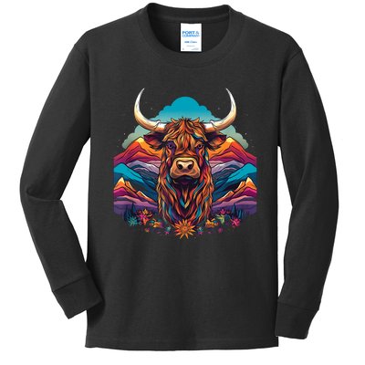 Cute Highland Cow Scotland Men Women Kids Kids Long Sleeve Shirt