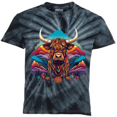 Cute Highland Cow Scotland Men Women Kids Kids Tie-Dye T-Shirt