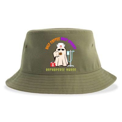 Cute Half Coffee Half Spooky Halloween Orthopedic Nurse Fun Cute Gift Sustainable Bucket Hat