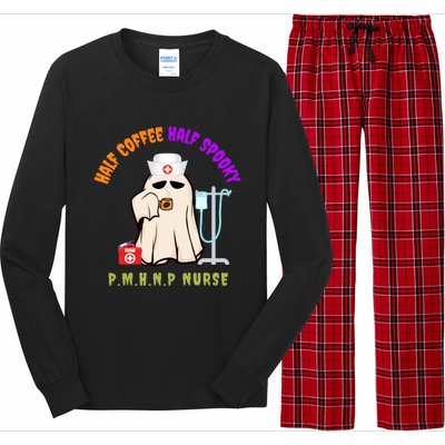 Cute Half Coffee Half Spooky Halloween Pmhnp Nurse Funny Cute Gift Long Sleeve Pajama Set