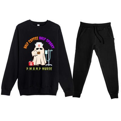 Cute Half Coffee Half Spooky Halloween Pmhnp Nurse Funny Cute Gift Premium Crewneck Sweatsuit Set