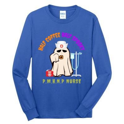 Cute Half Coffee Half Spooky Halloween Pmhnp Nurse Funny Cute Gift Tall Long Sleeve T-Shirt