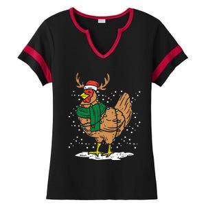 Christmas Hen Chicken Santa Hat Farmer Xmas Farm Ladies Halftime Notch Neck Tee