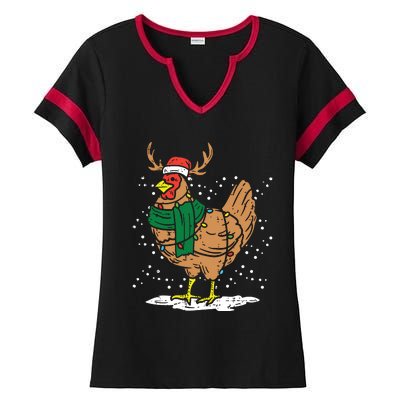 Christmas Hen Chicken Santa Hat Farmer Xmas Farm Ladies Halftime Notch Neck Tee