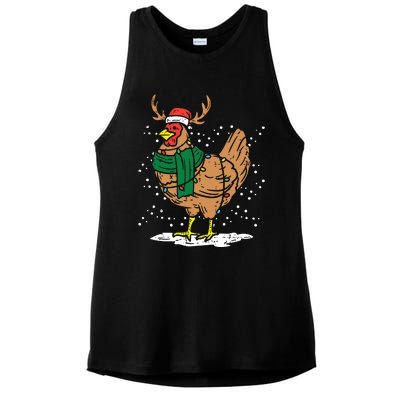 Christmas Hen Chicken Santa Hat Farmer Xmas Farm Ladies PosiCharge Tri-Blend Wicking Tank