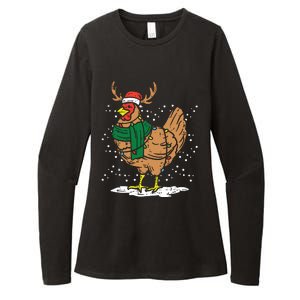 Christmas Hen Chicken Santa Hat Farmer Xmas Farm Womens CVC Long Sleeve Shirt