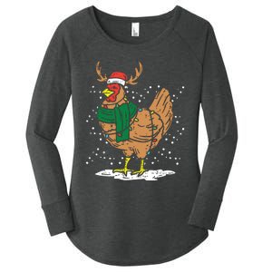 Christmas Hen Chicken Santa Hat Farmer Xmas Farm Women's Perfect Tri Tunic Long Sleeve Shirt