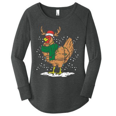 Christmas Hen Chicken Santa Hat Farmer Xmas Farm Women's Perfect Tri Tunic Long Sleeve Shirt