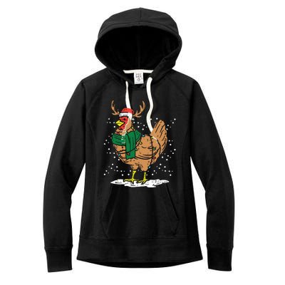 Christmas Hen Chicken Santa Hat Farmer Xmas Farm Women's Fleece Hoodie