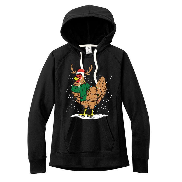 Christmas Hen Chicken Santa Hat Farmer Xmas Farm Women's Fleece Hoodie