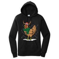 Christmas Hen Chicken Santa Hat Farmer Xmas Farm Women's Pullover Hoodie