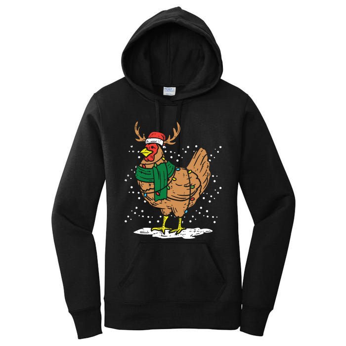 Christmas Hen Chicken Santa Hat Farmer Xmas Farm Women's Pullover Hoodie