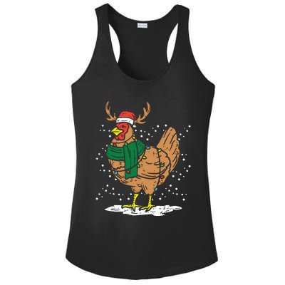 Christmas Hen Chicken Santa Hat Farmer Xmas Farm Ladies PosiCharge Competitor Racerback Tank