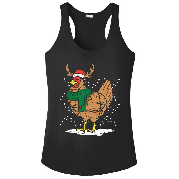 Christmas Hen Chicken Santa Hat Farmer Xmas Farm Ladies PosiCharge Competitor Racerback Tank