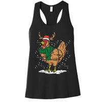 Christmas Hen Chicken Santa Hat Farmer Xmas Farm Women's Racerback Tank