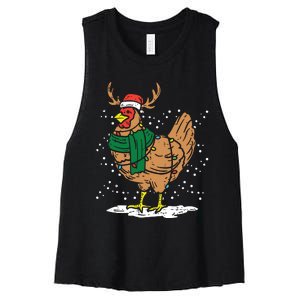 Christmas Hen Chicken Santa Hat Farmer Xmas Farm Women's Racerback Cropped Tank