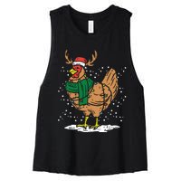 Christmas Hen Chicken Santa Hat Farmer Xmas Farm Women's Racerback Cropped Tank