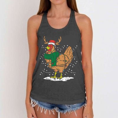 Christmas Hen Chicken Santa Hat Farmer Xmas Farm Women's Knotted Racerback Tank