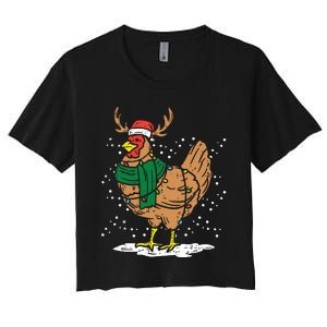 Christmas Hen Chicken Santa Hat Farmer Xmas Farm Women's Crop Top Tee