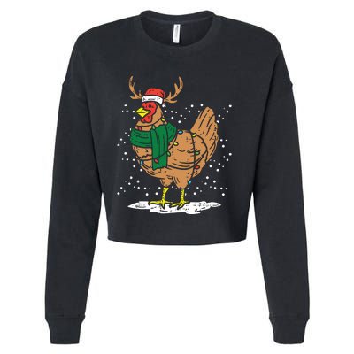 Christmas Hen Chicken Santa Hat Farmer Xmas Farm Cropped Pullover Crew