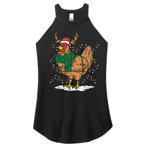 Christmas Hen Chicken Santa Hat Farmer Xmas Farm Women's Perfect Tri Rocker Tank