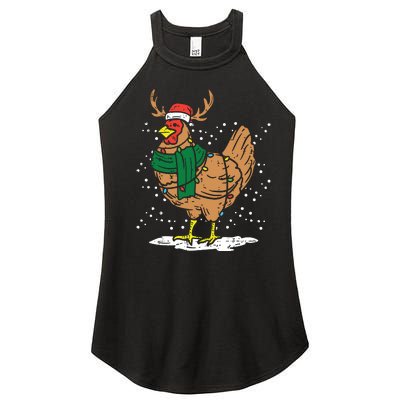 Christmas Hen Chicken Santa Hat Farmer Xmas Farm Women's Perfect Tri Rocker Tank