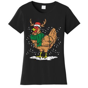 Christmas Hen Chicken Santa Hat Farmer Xmas Farm Women's T-Shirt